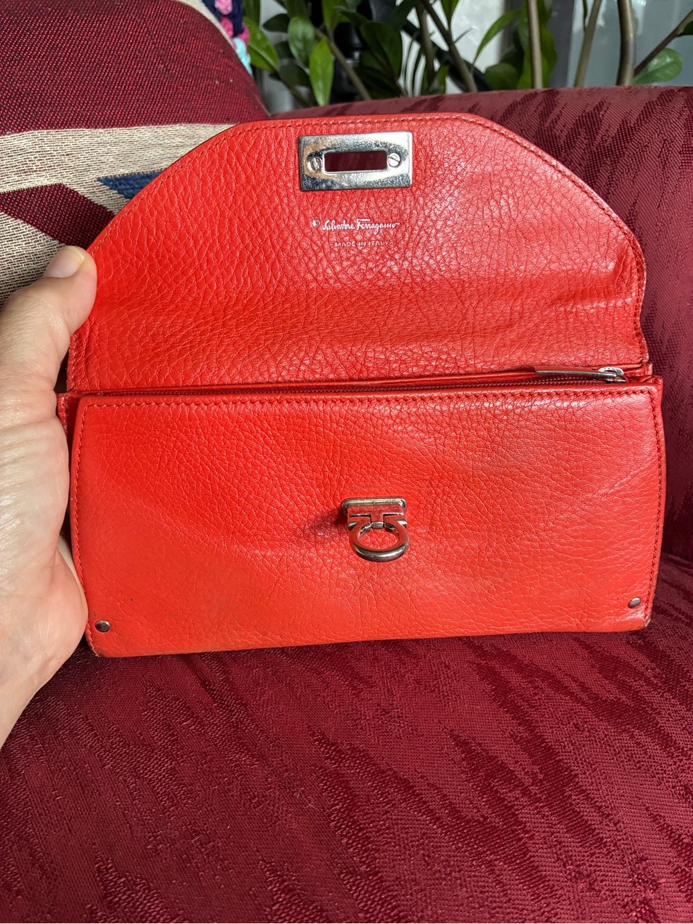 Salvatore Ferragamo Orange Pebbled Leather Clutch Purse with Original Papers - Picture 7 of 13